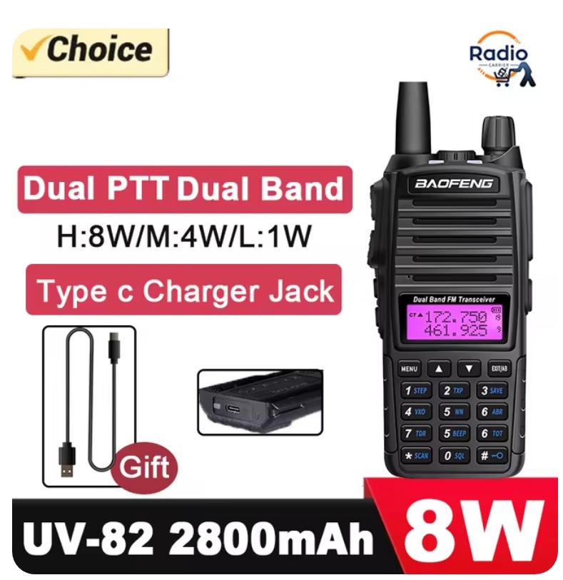 Walkie-talkie Baofeng UV82 de doble transmisor, 5W/8W de alta potencia, para exteriores, de largo alcance, con puerto Tipo-C, fabricante transfronterizo, venta al por mayor