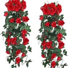 亚马逊仿真玫瑰花壁挂墙壁挂装饰花玫瑰装饰花藤条条藤蔓仿真花束