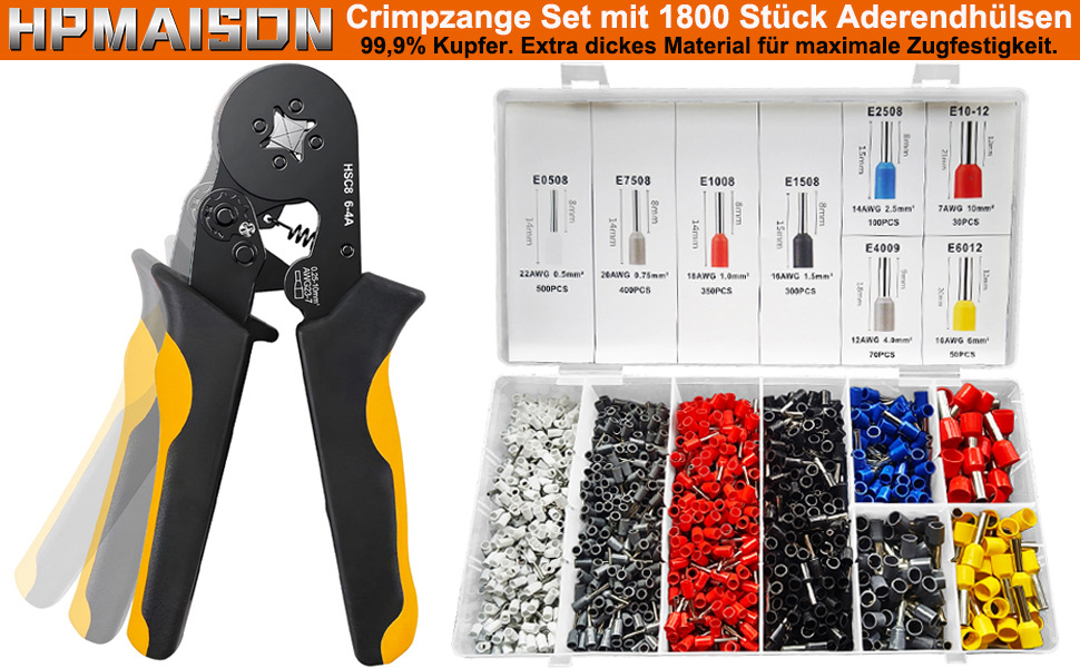 Crimpzange Set mit 1800 Stück Aderendhülsen