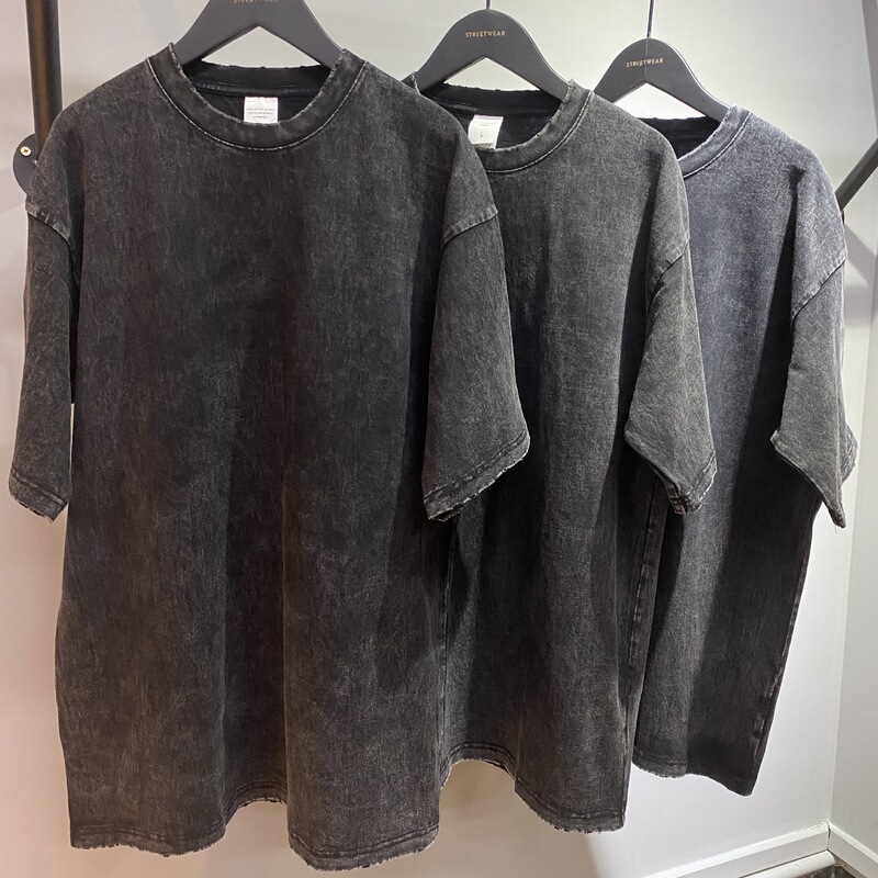 2024 Kanye American High Street Retro Grinding Wash Water Old T-shirt OVERSIZE Five-point Sleeve Short-sleeved ins Men