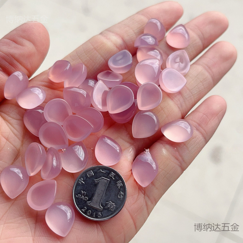 天然玛瑙粉色平底无孔戒面 椭圆戒面平底镶嵌贴片diy戒指吊坠耳釘