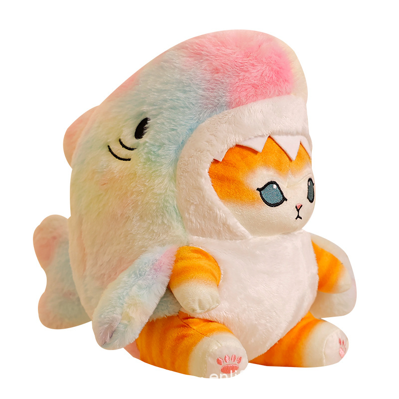 Dibujos animados tiburón gato transformación muñeca tiburón gato muñeca niños dormir almohada muñeca peluche juguete regalo creativo