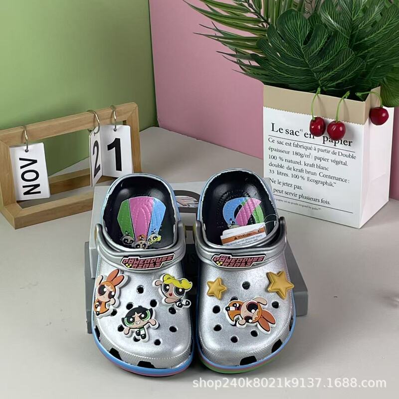 Kajia Super Policewoman Co-Branded Waterproof Super Croc Shoes Baotou Sandals and Slippers Powerpuff Girls Beach Shoes Wholesale