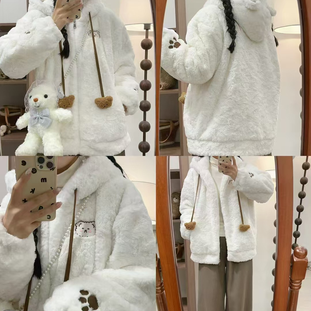 (2개) 친환경 재킷 두꺼운 느슨한 지퍼 가을과 겨울 캐시미어