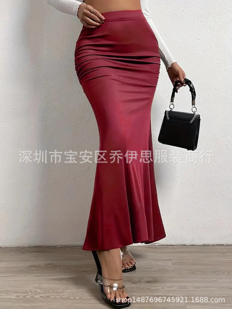 309g Weight Maxi Long Dress Dress Length Type Hip Skirt Dresses Type Polyester Fabric Type Mid Waist Waist Line Stretchy Elasticity Holiday, Daily, Date Occasion Skinny Fit Type Solid Color Pattern Summer Season Women's Gender Pleated Design Streetwear Style Summer Streetwear Solid Color Polyester Maxi Long Dress Skirts 6