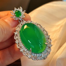 起光玻璃种帝王绿满绿天然绿玉髓大吊坠玛瑙吊坠