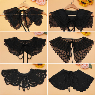 Factory Direct Sales New Lace Cut Out Organza Embroidered Collar Women's Dress Sweater with Fake Collar Shawl