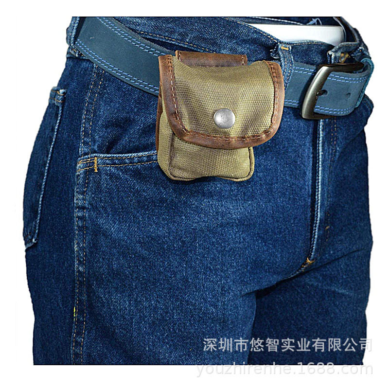 户外帆布牛皮收纳袋 野外露营坚果采摘袋 便携挂腰式置物袋