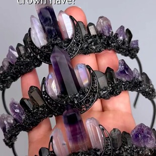 Natural Crystal Amethyst Bud Crystal Column Black Moon Black Gravel Edge Handmade Crown