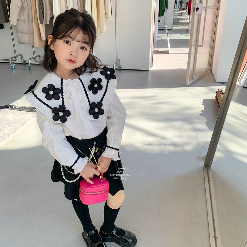Girls' Outfit with Floral Large Collar Long-Sleeve Top and Skirt, 2026 Spring New Style, Foreign Trade Children's Clothing Wholesale