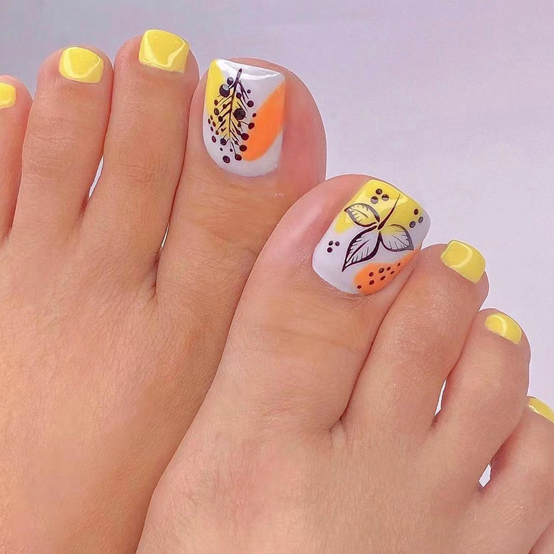 Summer Bright Yellow Hand-painted Leaf Tree Foot Wearable Nail Pieces Fake Nail Pieces Removable Fake Nail Pieces Summer Bright Yellow Hand-painted Leaf Tree Foot Wearable Nail Pieces Fake Nail Pieces Removable Fake Nail Pieces