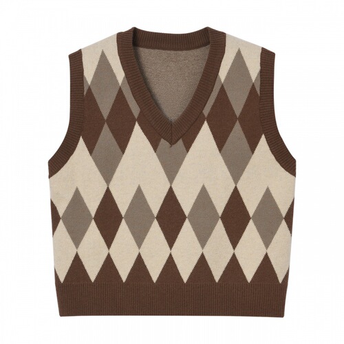 Women's Winter Grit Knit Vest, Design-Savvy, Small Batch, Coffee Brown Top, Retro V-Neck Cardigan