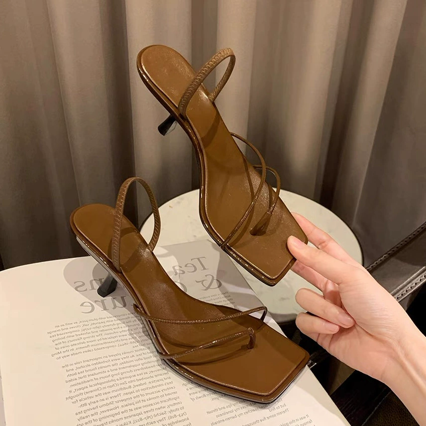 Босоножки из овчины ~ французский дизайн с тонкими ремешками, квадратным носком, высокими каблуками-шпильками, элегантные босоножки на низком каблуке, из натуральной кожи.