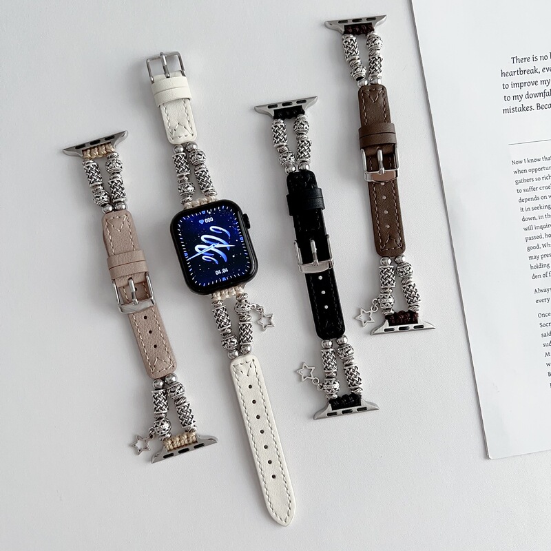 For Apple Watch Strap iwatch9-1 se Xizang Silver Strap iwatch Five-pointed Star Hanging Leather Strap