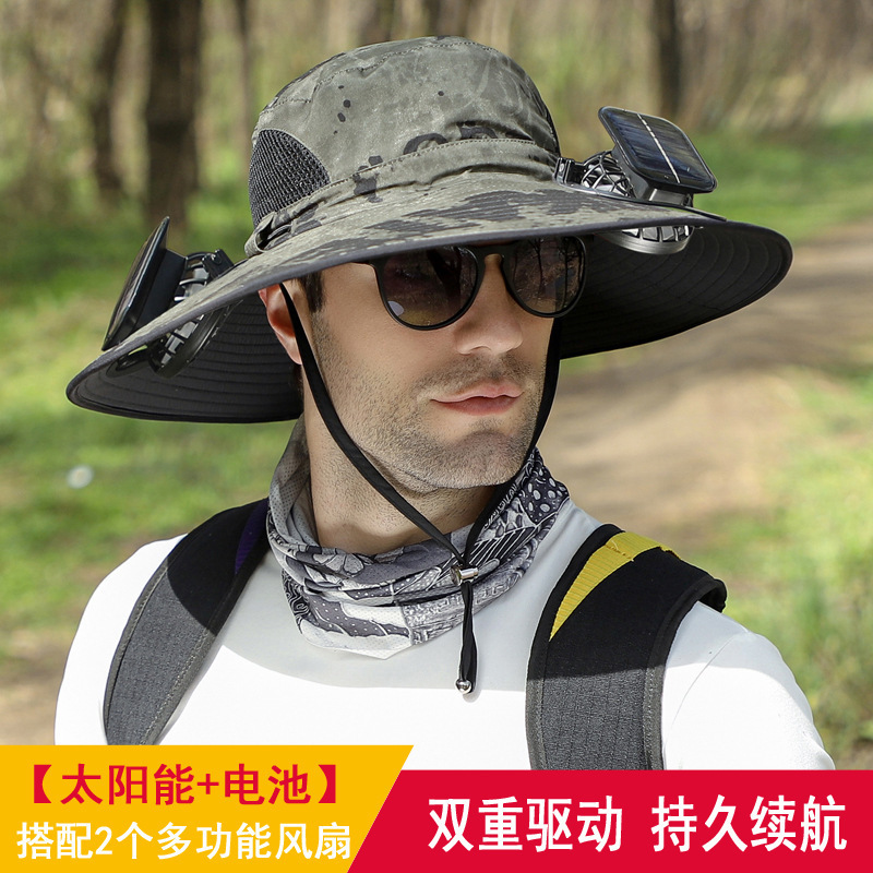 ソーラーファンハットメンズ夏大きなつば抗UV漁師帽子登山釣り日焼け止めサンハット|undefined