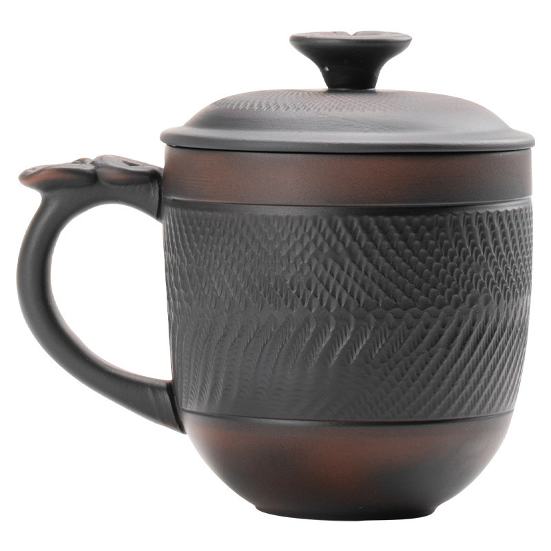 紫陶茶杯男個人専用事務室茶水分離泡杯蓋付き陶磁器パーマ防止マグカップ|undefined