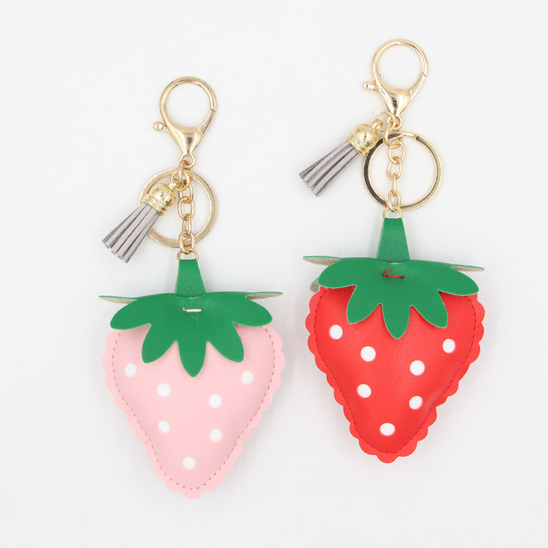Cactus, Strawberry Pattern Cute Cactus Strawberry Pu Leather Women's Bag Pendant Keychain