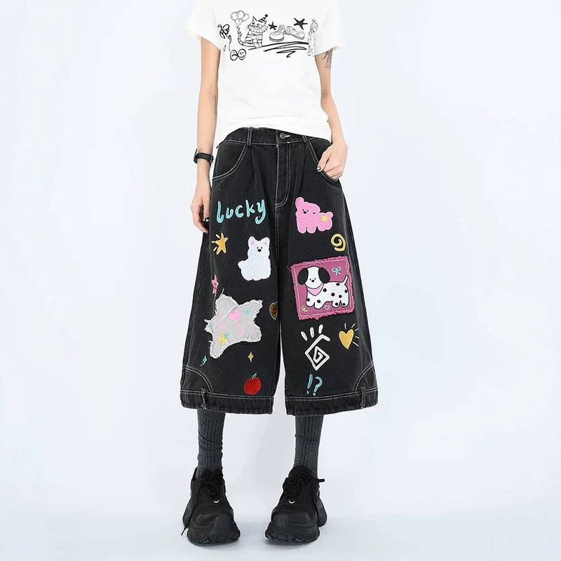 New Style Wide-Leg Denim Shorts, Summer Slimming Denim Capri Pants for Women, Straight Loose Wide-Leg Capri Pants for Women New Style Wide-Leg Denim Shorts, Summer Slimming Denim Capri Pants for Women, Straight Loose Wide-Leg Capri Pants for Women
