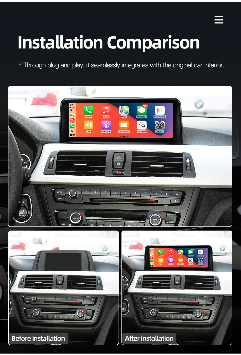 Suitable for Bmw 3 Series 4 Series F30 F31 F34 Car Central Control Large Screen Navigation Carplay Player