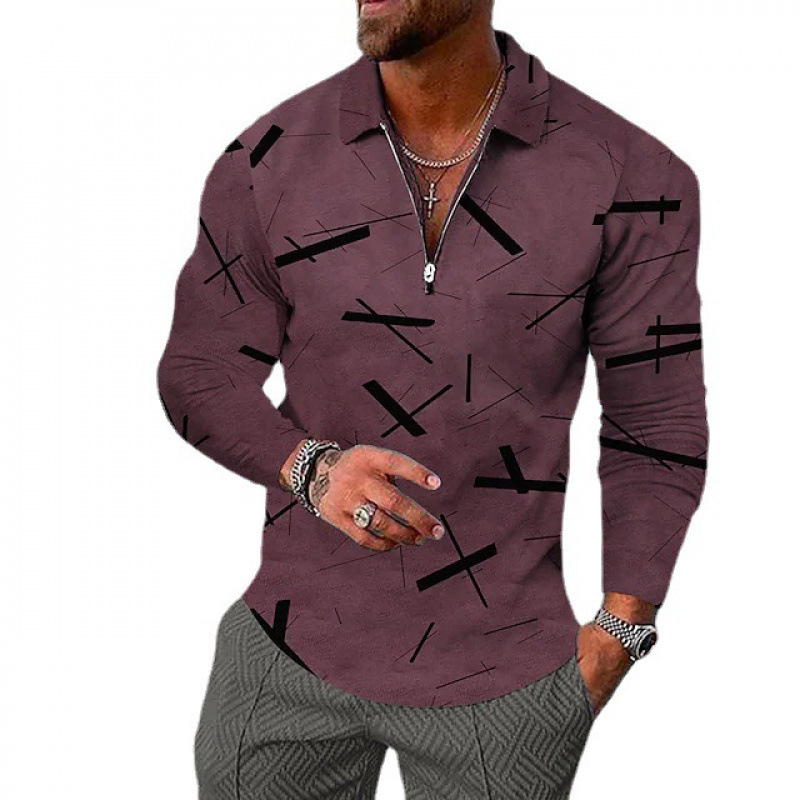 Pod Independent Station Cross-Border Men's Chain Short-Sleeved Lapel Casual Polo Shirt Geometric Printing Export Online Direct Supply