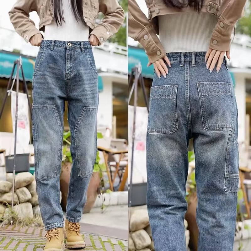 2024 otoño e invierno nuevo estilo azul claro pantalones vaqueros casuales de moda para hombres de pierna recta suelta tendencia pantalones de todo fósforo coreanos
