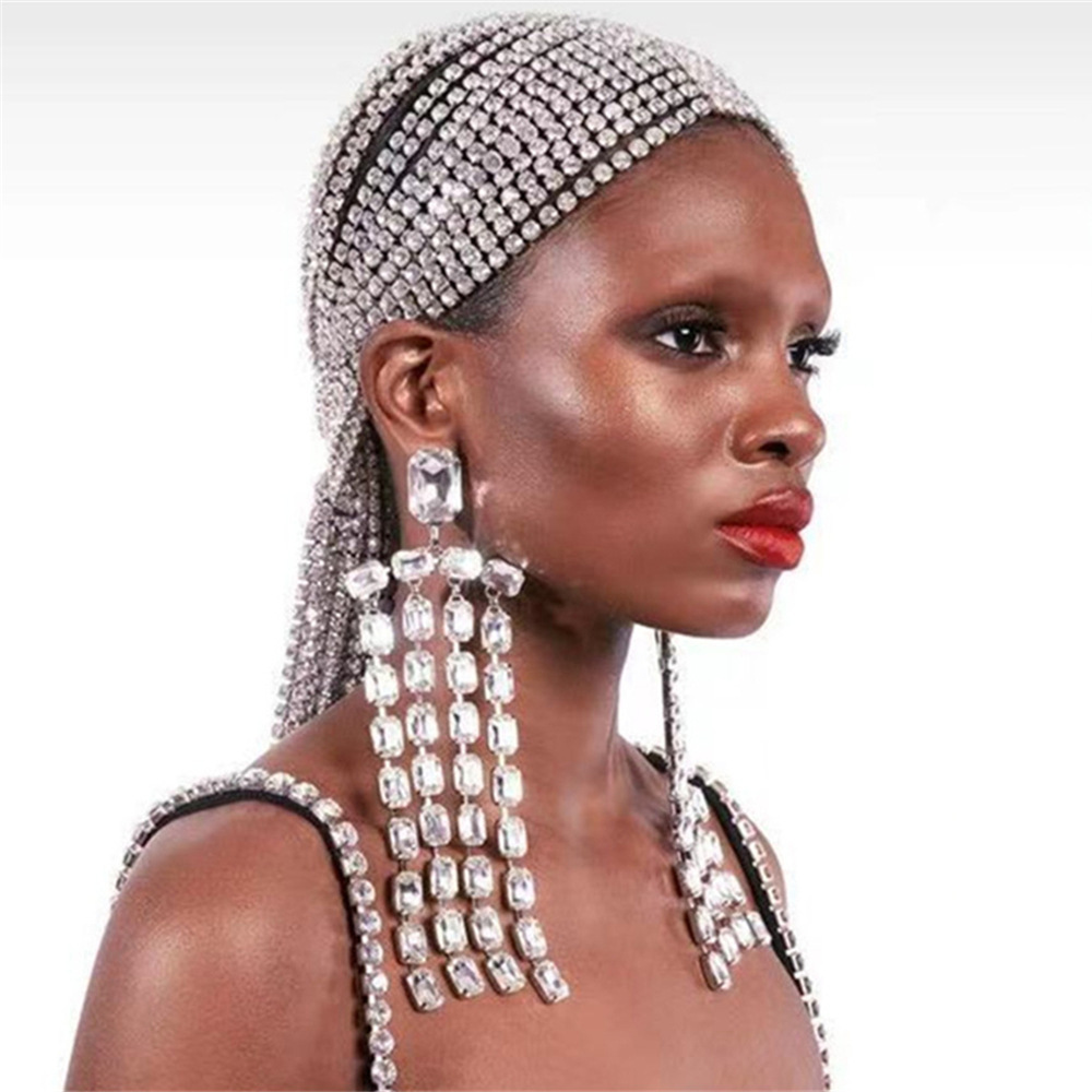 70g Weight Rhinestones Inlay Material 1 Pair Exaggerated Maximalism Simple Style Solid Color Tassel Plating Inlay Alloy Rhinestones Drop Earrings