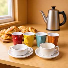 简约白色仿瓷马克杯咖啡杯可印logo文字图片广告礼品水杯牛排盘