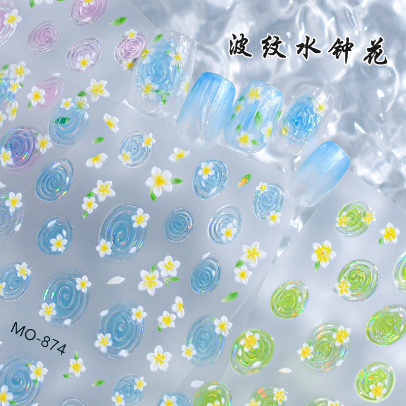 Ins-Style Summer Tranquil Ripple Water Wave Pattern Nail Art Jelly Style Fresh Water Clock Flower Butterfly Swirl Nail Stickers