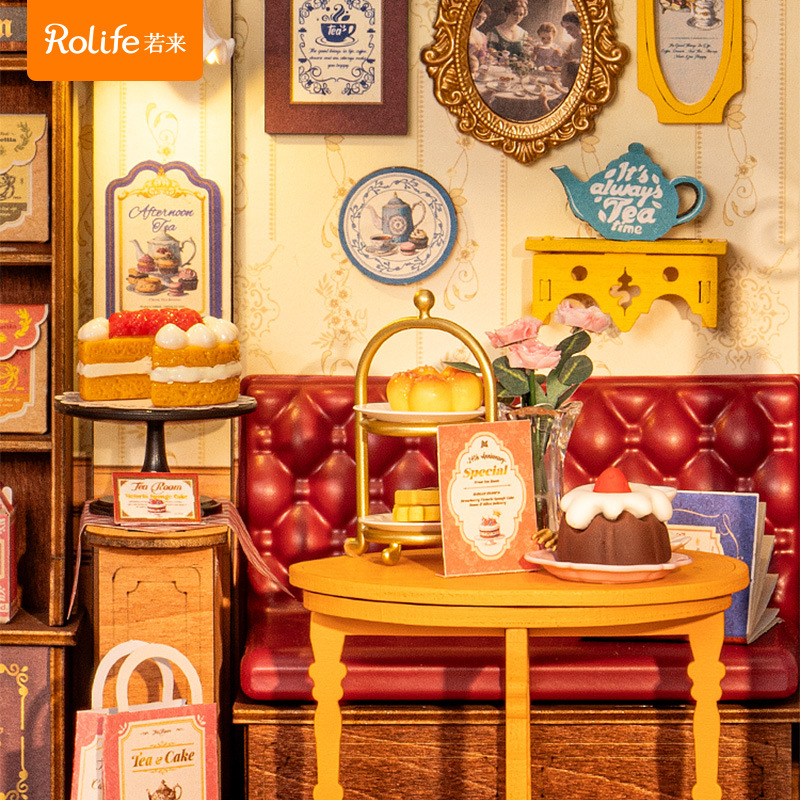 Si la vida viene a Inglaterra, el té de la tarde, bricolaje, casa hecha a mano, modelo de casa pequeña, mini escena, bloques de construcción, niña