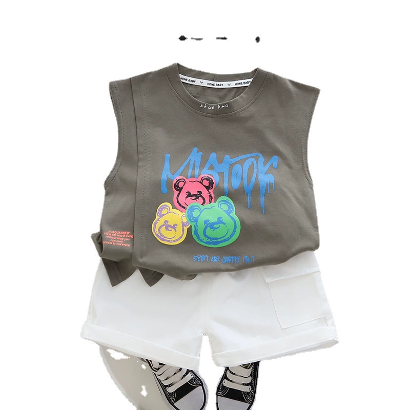 Summer summer clothing for men and women, cartoon T-shirt, shorts, children's set, round collar, wholesale