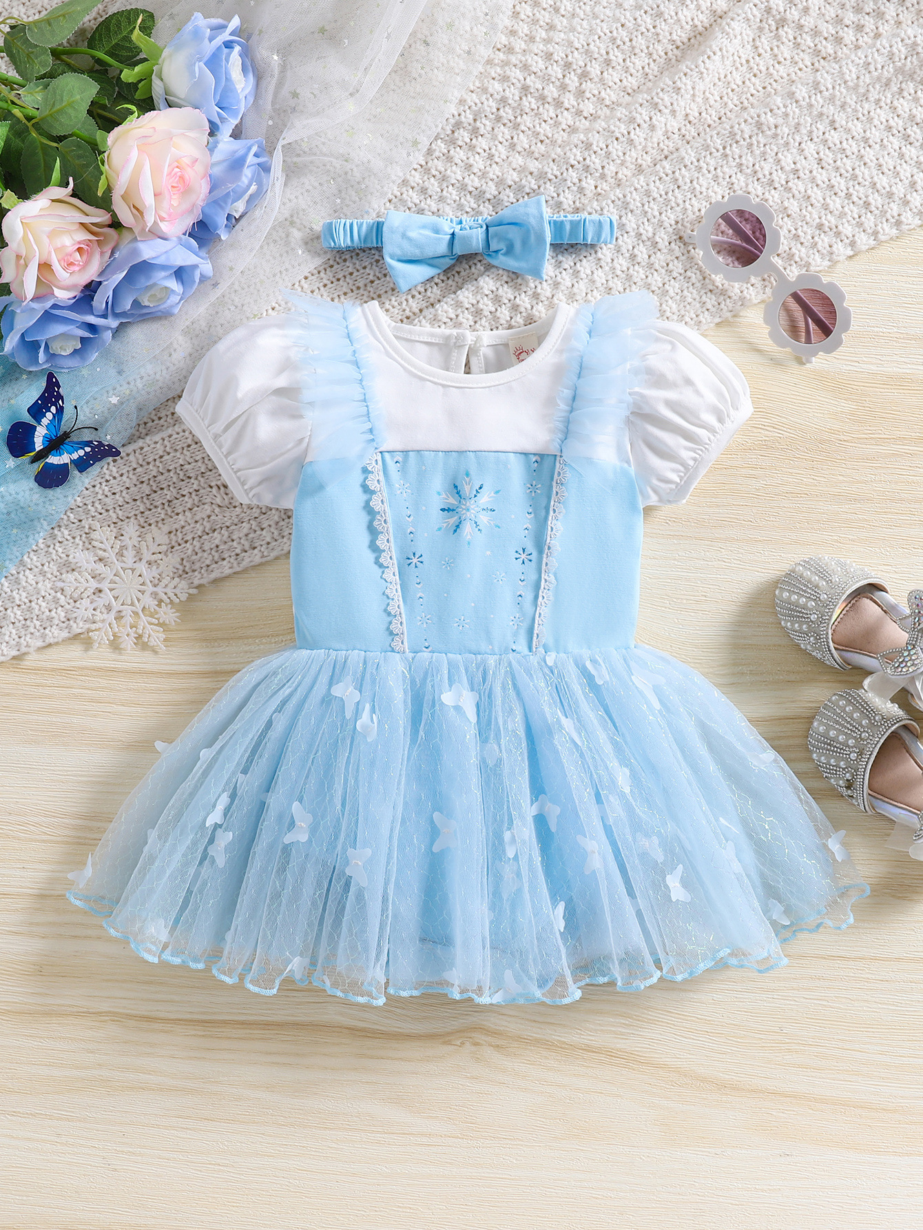 Niñas comercio exterior nuevo estilo Frozen Princess Aisha escalada bebé azul mariposa falda tutú mameluco