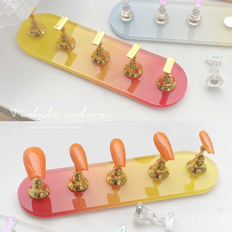 Gradiente de uñas Aurora ovalada soporte de práctica soporte de uñas largo oro y plata soporte de uñas accesorios al por mayor