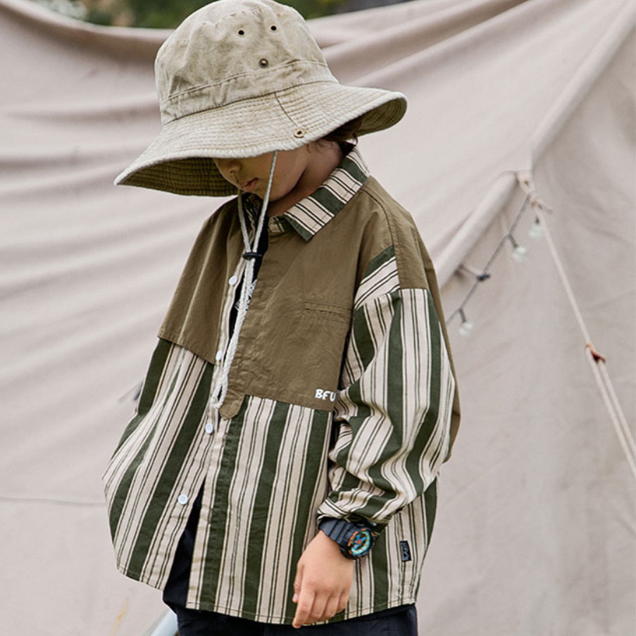 Ropa para niños camping costura camisa a rayas 2022 nuevo otoño niños primavera y otoño de manga larga estilo occidental camisa abrigo