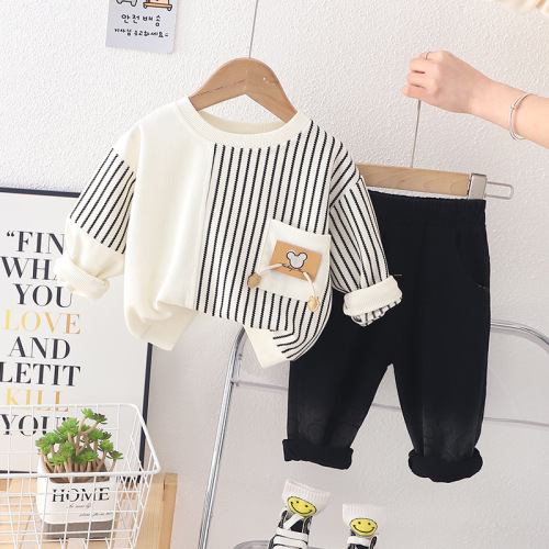 Children's new casual striped sweatshirt set for boys and girls, long-sleeved sweatshirt two-piece set for dropshipping