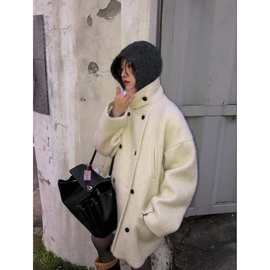 现 2025冬季新款韩国东大门Lond*n flat羊毛双排扣毛呢大衣外套