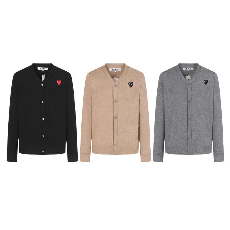 Cross-Border High Version Cdg Heart Play Black Heart Red Heart V Neck Round Neck Cardigan Sweater for Men and Women in Stock