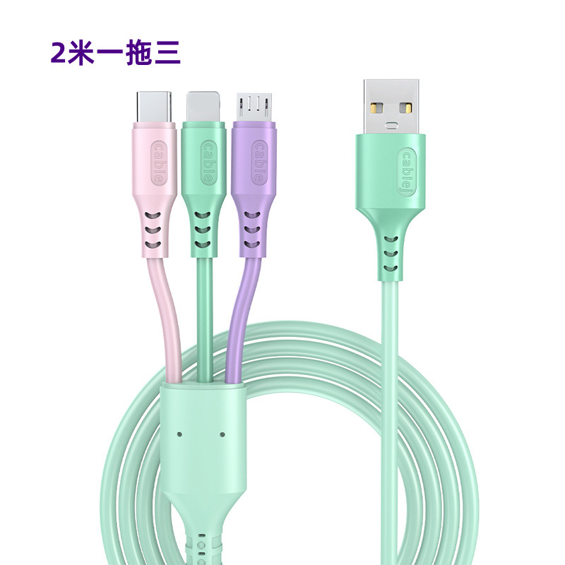 Tres-en-un cable de carga rápido del silicón líquido del cable de datos para Apple Android TYPE-C uno-a-tres cable de carga del teléfono móvil