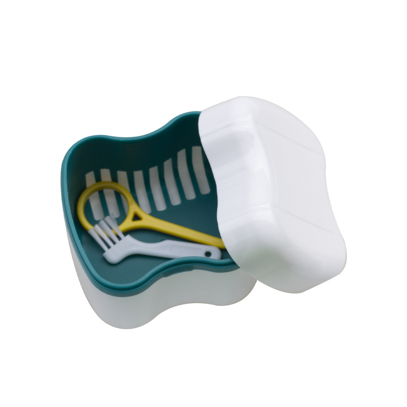 Caja de almacenamiento de limpieza de dientes dentados de doble capa de estilo europeo con pantalla de filtro, cepillo de extracción de brackets