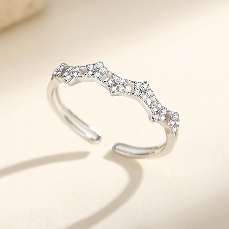 Tiktok popular plata esterlina S925 estrella anillo moda femenina luz estilo de lujo meteoro de alto grado sentido nicho diseño anillo