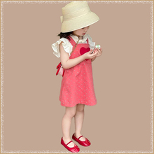 女童2024新款夏装套装洋气时髦儿童花边上衣爱心波点背带裙两件套