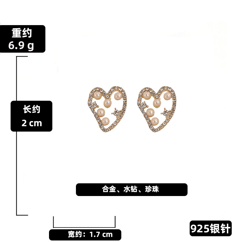 Fashion Heart-shape Rhinestone Pearl Alloy Earrings Wholesale display picture 1