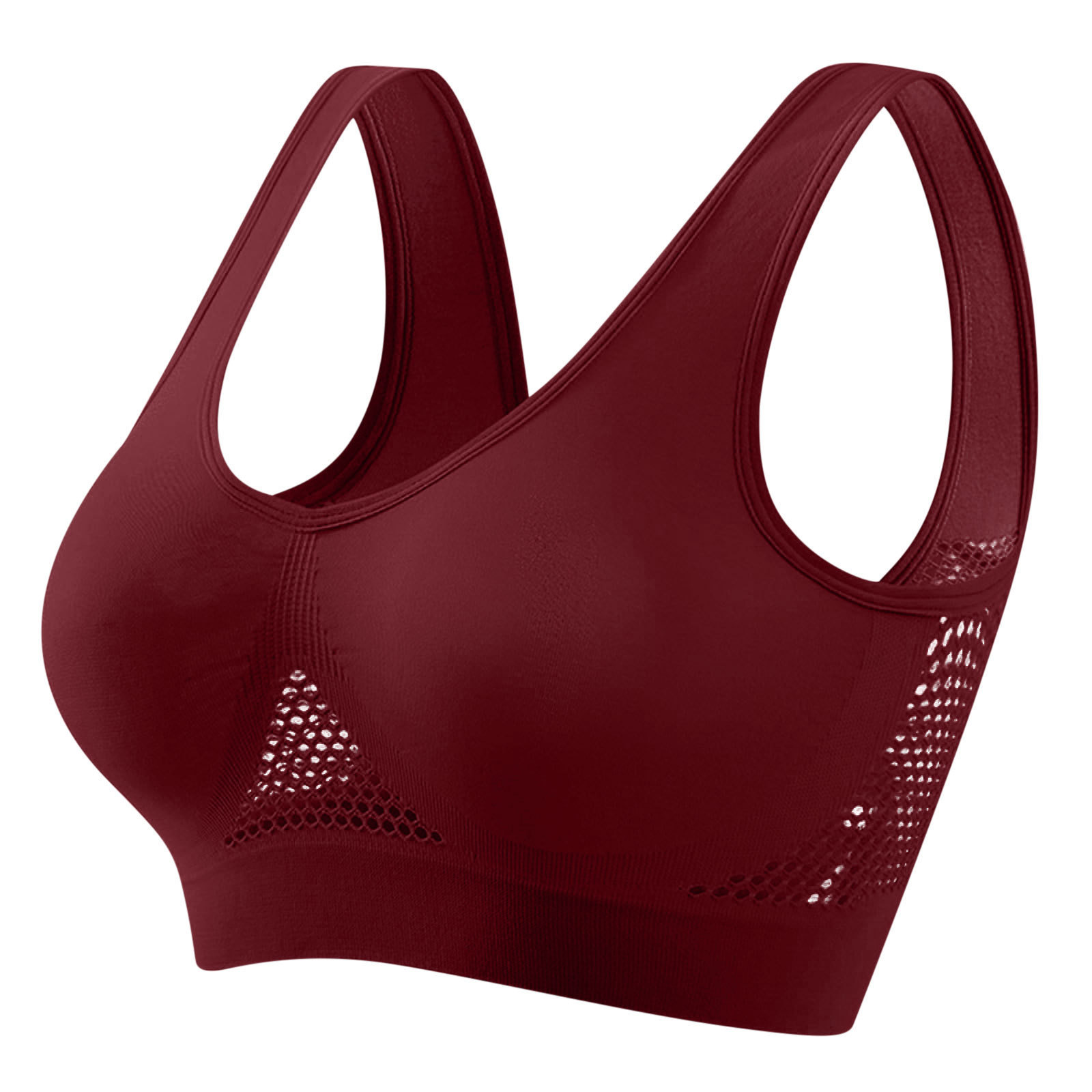 Sujetador deportivo de malla hueca agujero transpirable Sujetador deportivo inalámbrico a prueba de golpes yoga correr más ropa interior de tamaño para las mujeres