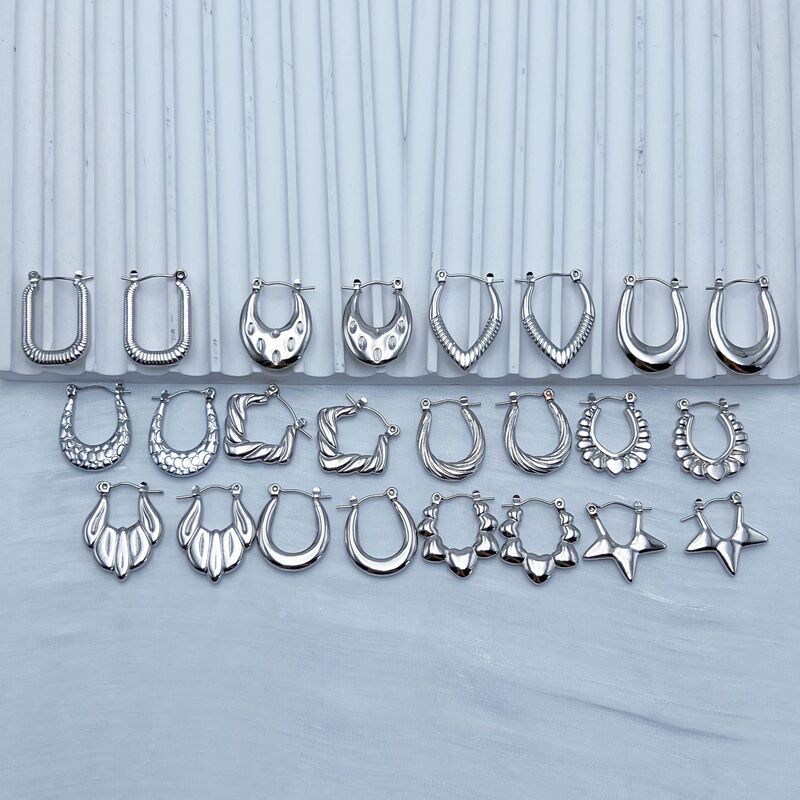 Cross-Border European and American Stainless Steel Hydraulic Earrings, Ear Clips, Electroplated 18K Non-Fading, Factory Wholesale, 2024 New Models