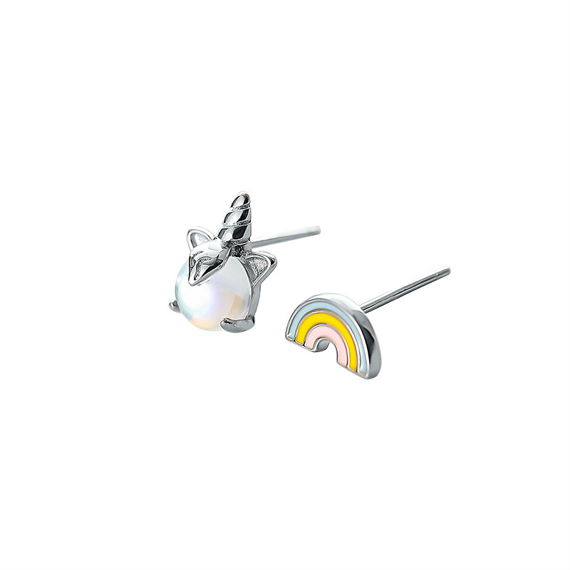 Einhorn Und Regenbogen Ohrstecker Aus Silber Für Damen_voghion.com