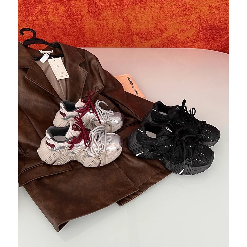 Piel de cerdo de la cabeza ~ tío casa de París aumento de suela gruesa zapatos de papá para mujeres 2024 otoño nuevos zapatos deportivos transpirables