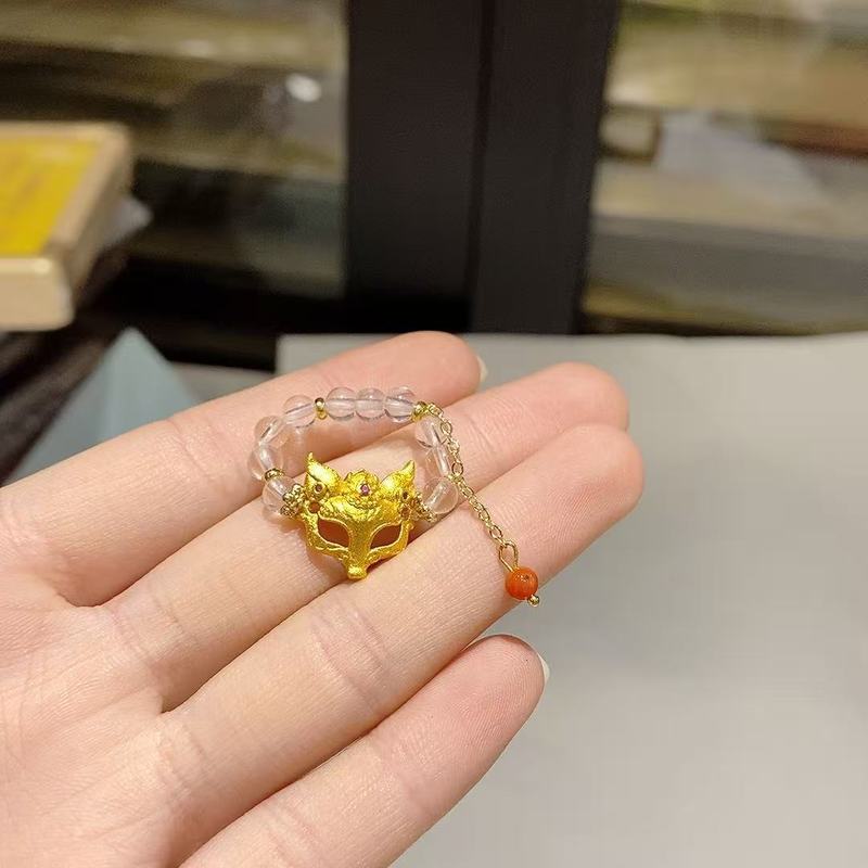 白水晶搭配九尾狐面具配饰手串戒指简约百搭小众时尚精致手链女款|undefined