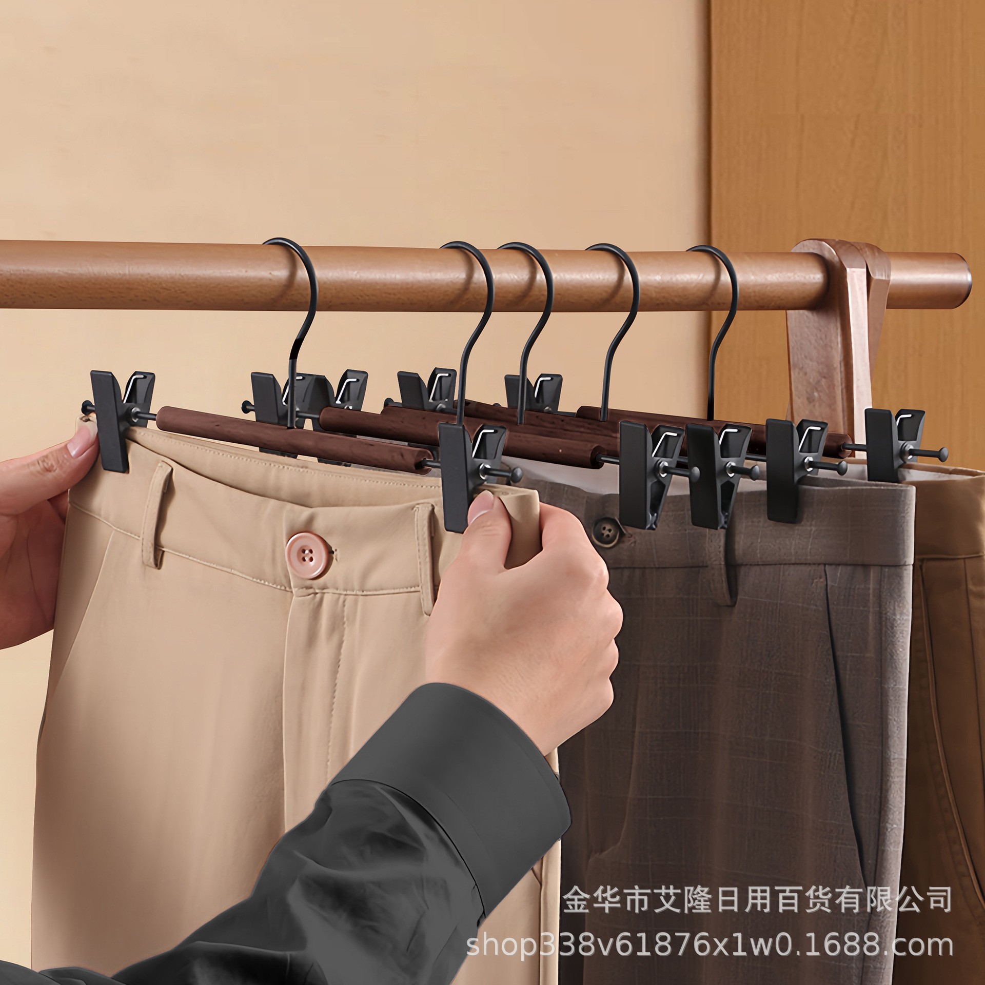 Pantalones de madera sólida, abrazadera de pantalones de madera doméstica, artefactos de almacenamiento sin rastro, percha de ropa, ropa colgante, ropa de sol, ropa de sol, ropa de sol