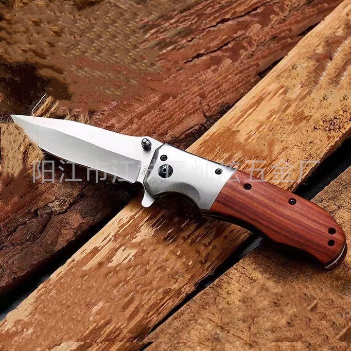 户外折叠刀3CR13MOV不锈钢刀具野营便携式防身小刀红酸防滑木柄