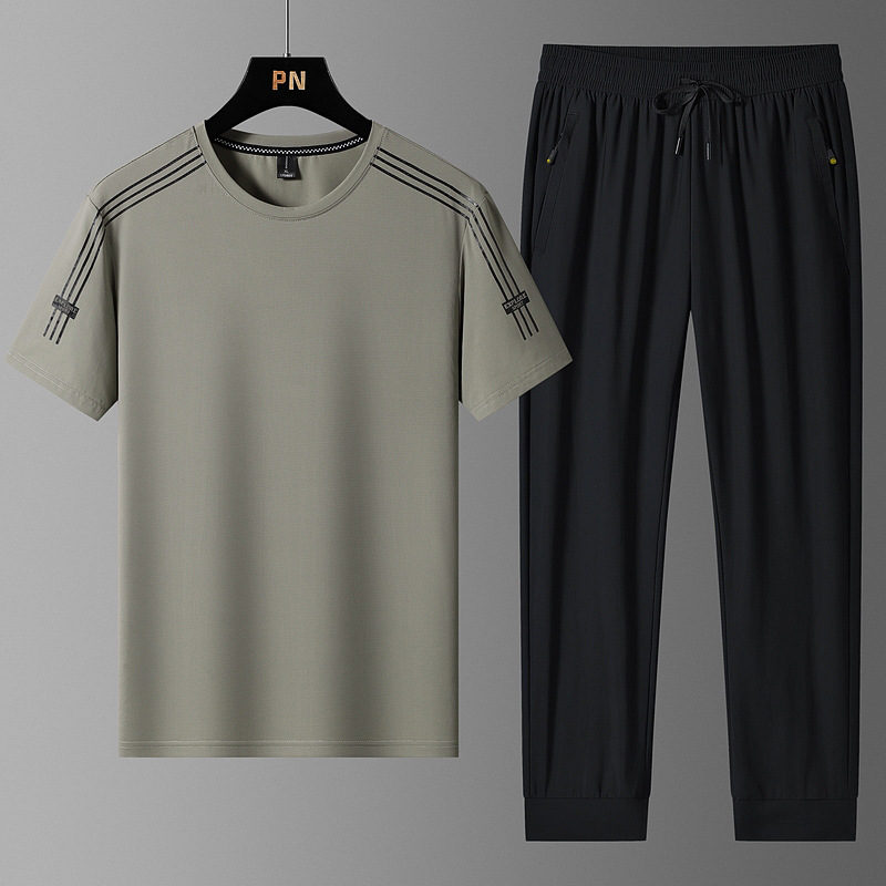 Super tamaño de verano hombre helado juego deportivo hombre delgado rápido secado pantalones de manga corta estilo coreano casual de dos piezas para hombre