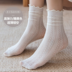 薄襪子女冰冰襪春夏夏季薄款鏤空透氣長筒網眼夏天簡約純色堆堆襪